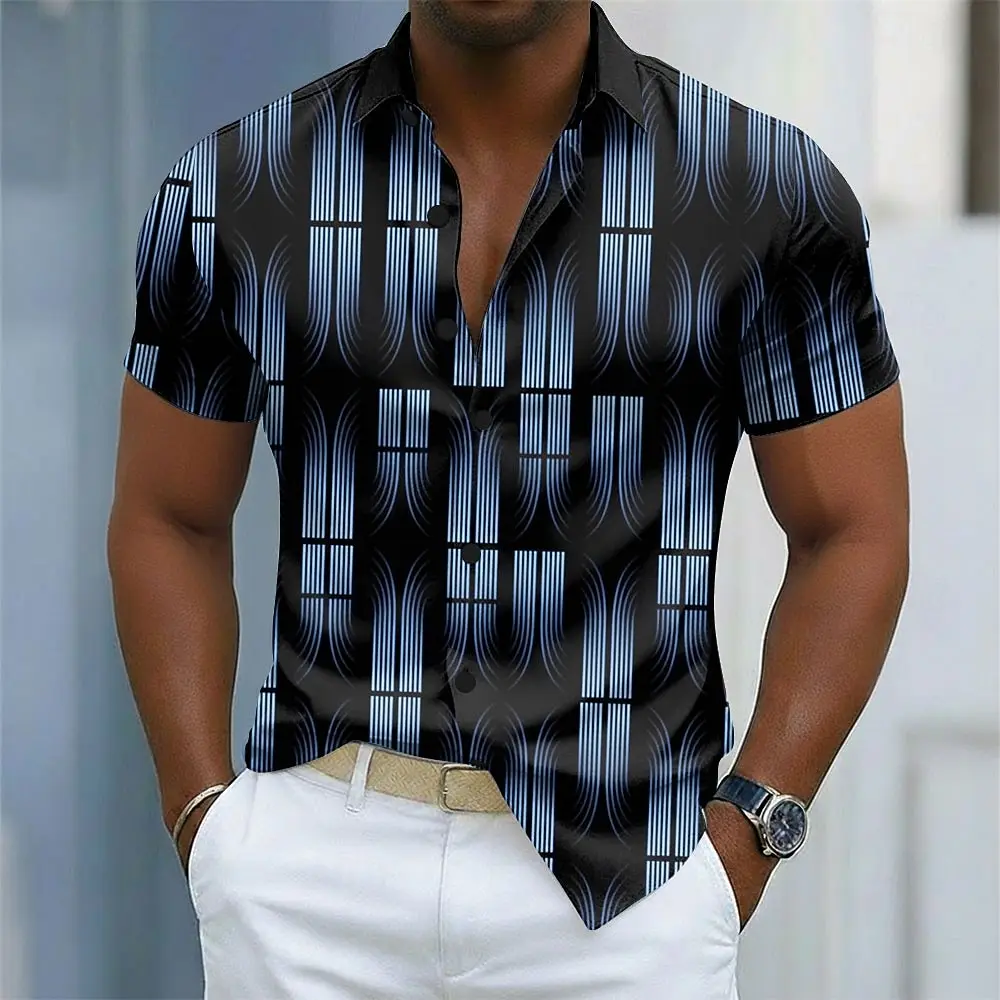 

Men's Abstract Gradient Geometric Shirt Button Up Short Sleeve 3D Print Turndown Shirt Blue Green Orange Purple