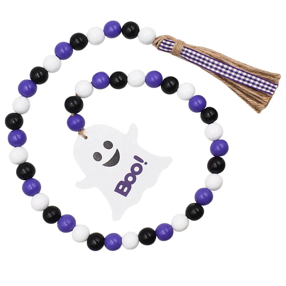 

3PCS Halloween Wooden Bead Garland Hanging Decor BOO Pendant String Farmhouse Home Craft Tiered Tray Garlands