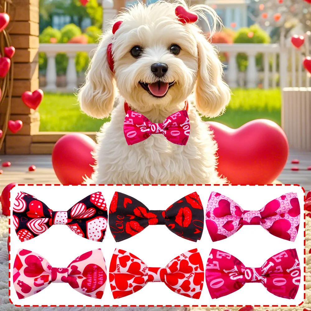 

20/40PCS Dog Bows With Elastic Bands Valentine's Day Dog Collars Removable Cats Bowknots Pet Grooming Accessories For Dogs