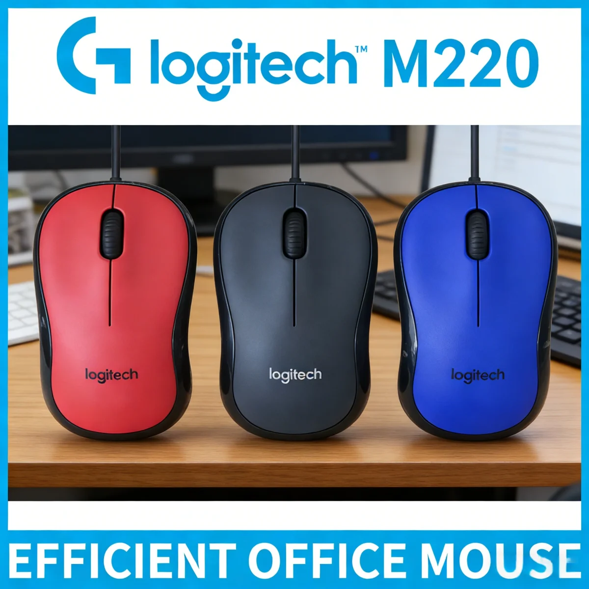 Logitech M220 Sweat Wireless Mouse Silent Click Noise Cancelling 1000 DPI Plug and Play for PC Mac Laptop Computer Red Blue Gray
