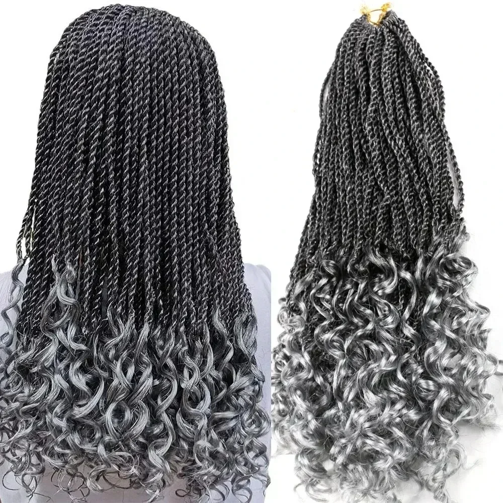 Synthetic Crochet Braids Hair For Women Girls Senegalese Twist Curly End 18 Inch Braiding Hair Extentions Black Ombre 1GZ04