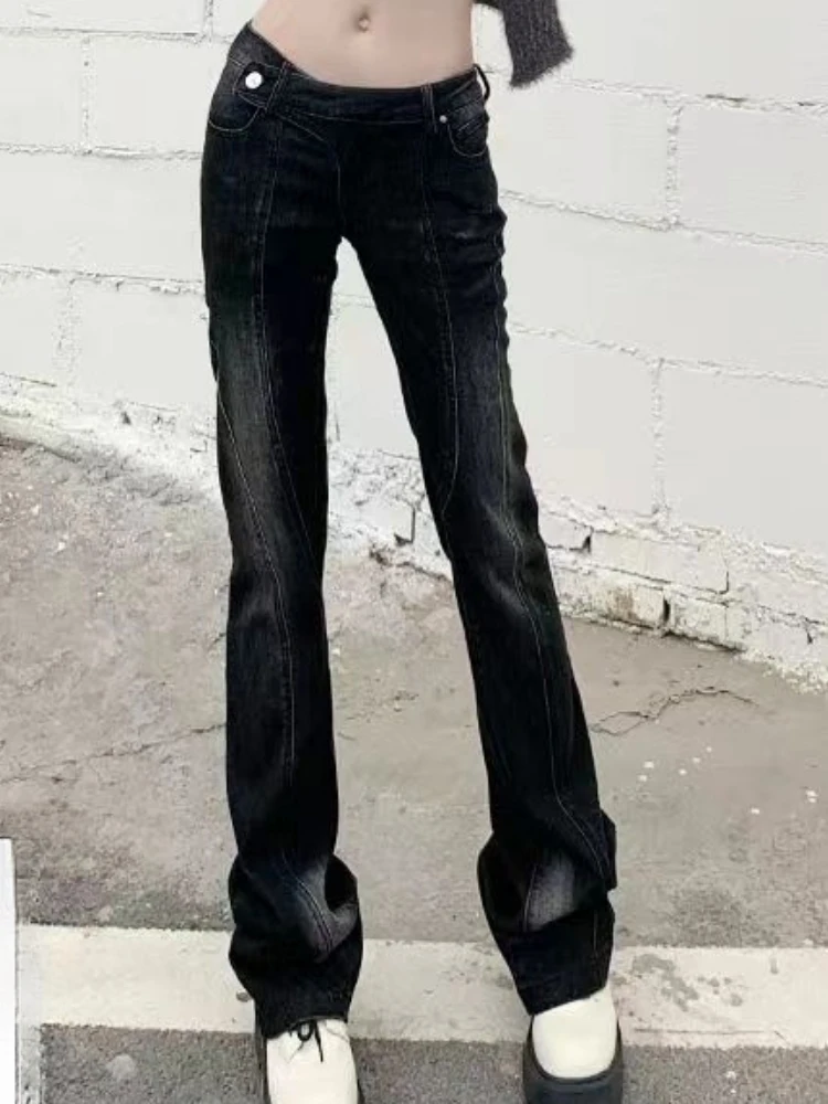 سراويل نسائية عالية الخصر من الجرونج سراويل جينز جديدة من قماش الدنيم سراويل جينز كورية مثيرة عتيقة غير منتظمة Y2k ملابس هاراجوكو الجمالية