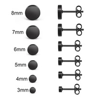 2pcs Stainless Steel Round Black Ear Studs for Men, 3-8mm Punk Stud Earring Push Back Stud Earrings For Women Men Jewelry