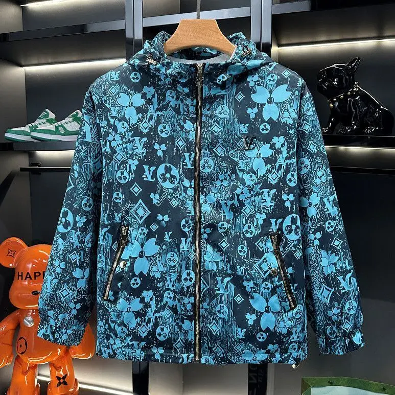 

2025 new autumn men's jacket slim-fitting hooded high-end personalized flocking printing handsome trendy coat
