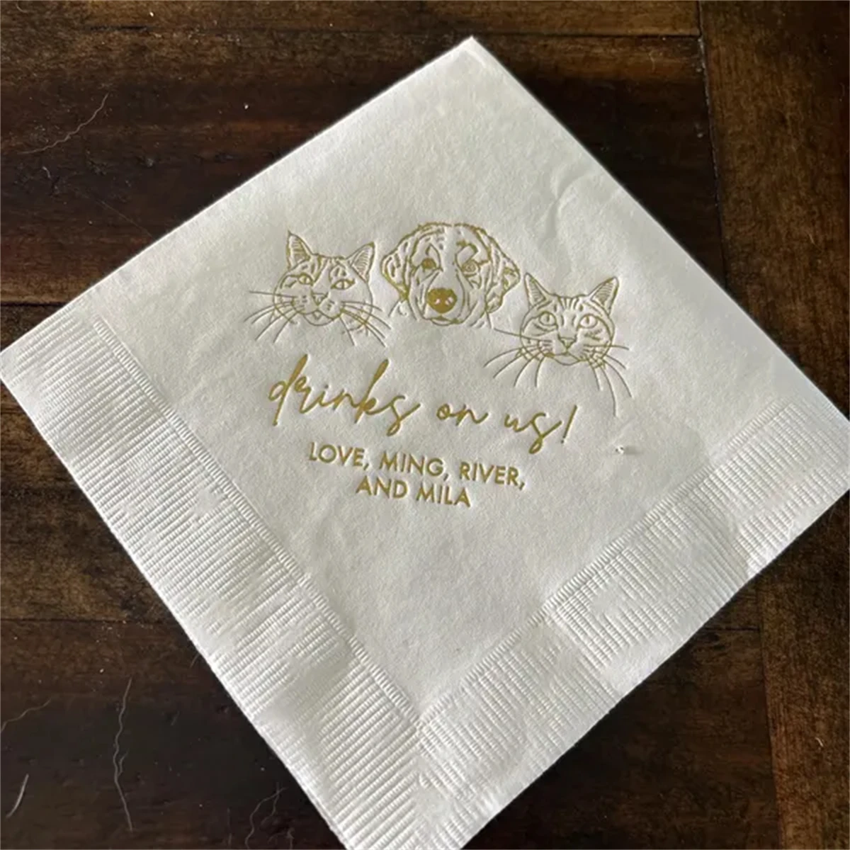 50 قطعة مناديل زفاف القط المصورة المخصصة ، دش الزفاف ، حفلة خطوبة ، مناديل بار مخصصة ، مناديل زفاف مخصصة للحيوانات الأليفة ،