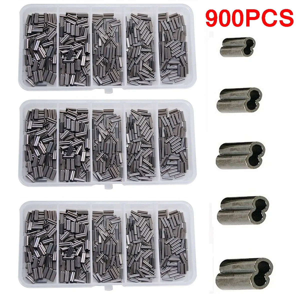 

900Pcs Double Fishing Crimp Sleeves Kit Barrel Crimp Sleeves Copper Crimping Sleeves Tubes Fishing Line Connector Tackle Clips