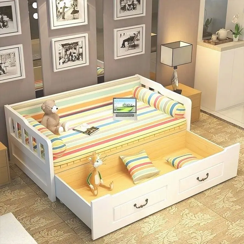 Solid wood sofa bed Sofa bed Solid wood sofa bed dual-purpose with locker push-pull foldable living room multi-functional two