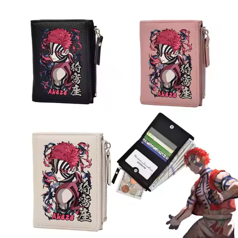 Demon Slayer Akaza Anime Cartoon Pattern Coin Purse Creative Personality Waterproof PU Card Bag Holiday Gift for Boys and Girls