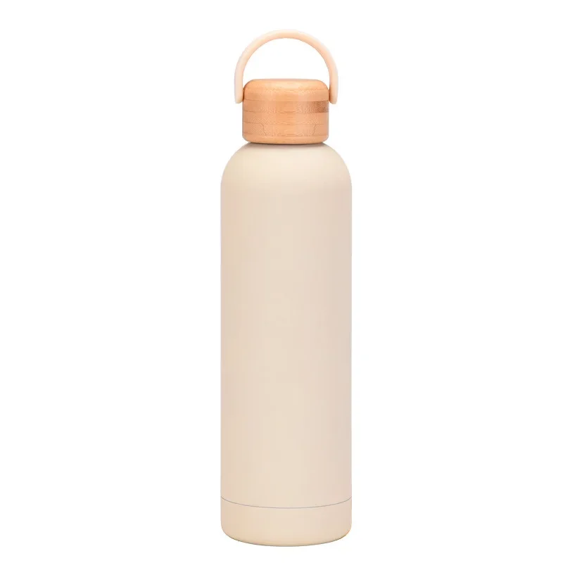 Sports Thermos Cup With Bamboo Lid And Handle,Stainless Steel Vacuum Flasks,Camping Gym Drinkware,Small Mouth Water Bottle,750ml 6