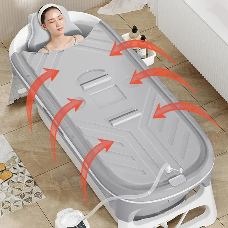 Modern Simple Portable Bathtubs Plastic Adult Foldable Bathtub Home Full Body Hot Tub Spa Massage Sweat Steam Bath Tub with Lid