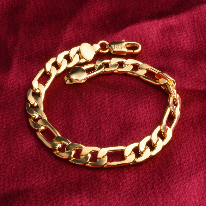 

8MM chain 925 Sterling silver 18K gold color Bracelets for men boy women Wedding party lady Valentine's Day gifts Jewelry