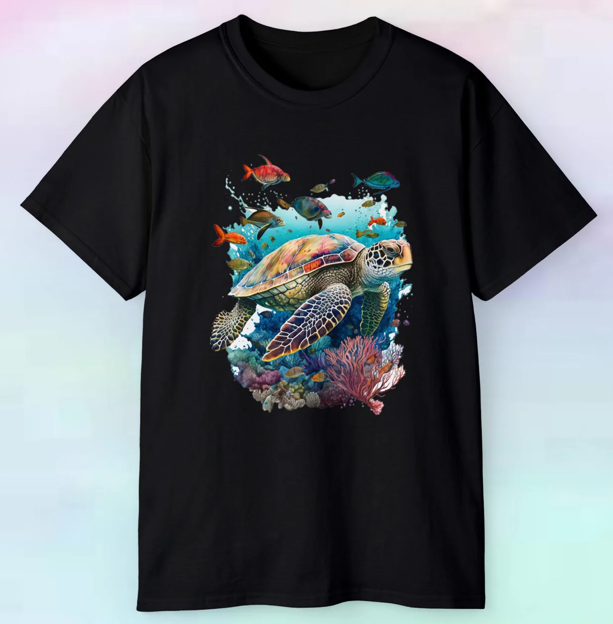 

Men's Colorful Sea Turtle Swimming On A Coral Reef Shirt | Ocean Sea | S-5XL