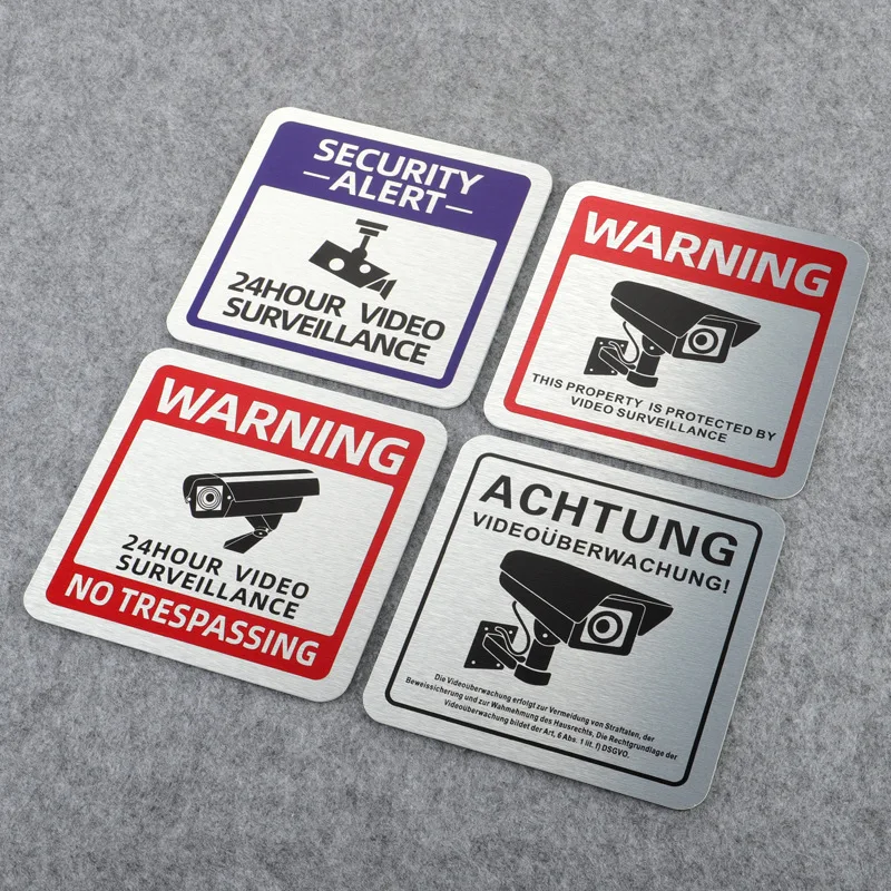 24-Hour Video Security Camera Surveillance Prompt Warning Sign Private Territory Courtyard Monitoring Area Sign Warning Sticker