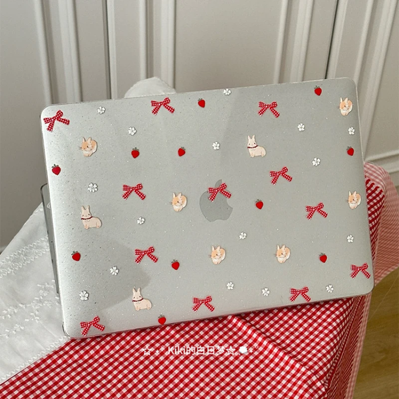 

Strawberry Bow Glitter Laptop Case For Macbook Neo New Air Pro 13 14 15 16 M1 M2 M3 M4 M5 Chip For MacBook Hard Protective Cover