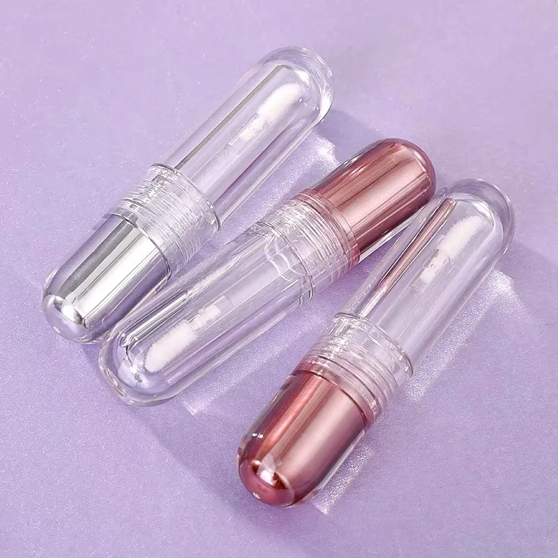 

50Pcs Round Cute Sliver Capsule Shape Lip Gloss Bottles Wholesale Empty Makeup Small Mini 3ml Pill Lip Gloss Tube With Brush