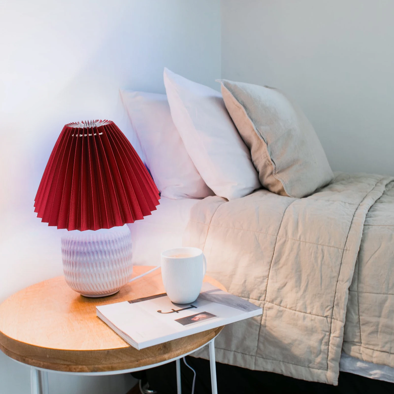 

Pleated Lampshade E27 Burgundy Table Light Cover Cloth Craft Accessory for Bedroom Living Room Warm Atmosphere Lighting Decor