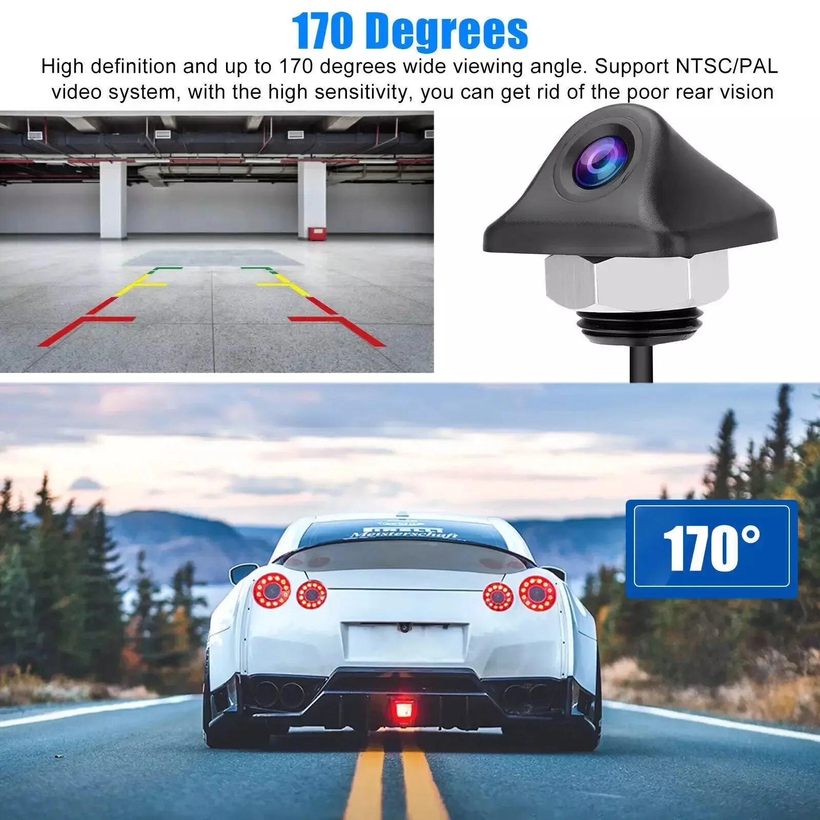 Car Backup Camera, Rear View License Plate Reverse Adjustable Camera Universal For Pickup Camper Minivan Van Lorry Truck RV Car