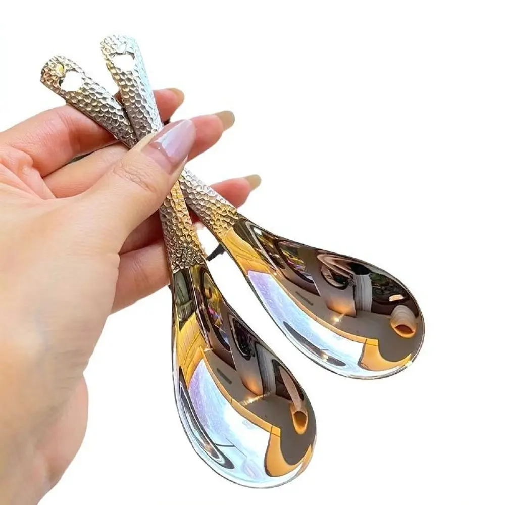 Vintage Stainless Steel Hammered Spoon Palace Style Dessert Scoop Elegant Metal Tableware For Home Kitchen Dining