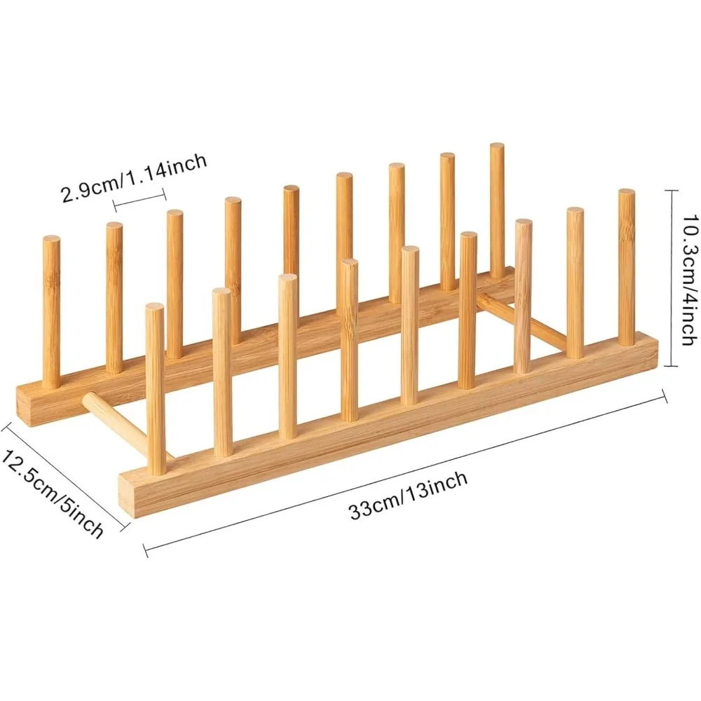 2-Pack Bamboo Kitchen Organizer Set with Adjustable Dish Drying Rack, Plate Bowl Cup Holder, Cutting Board Storage, Pot Lid Stand, and Drainer for Countertop Cabinet, Space-Saving Multifunctional Home Kitchen Accessories - view 2