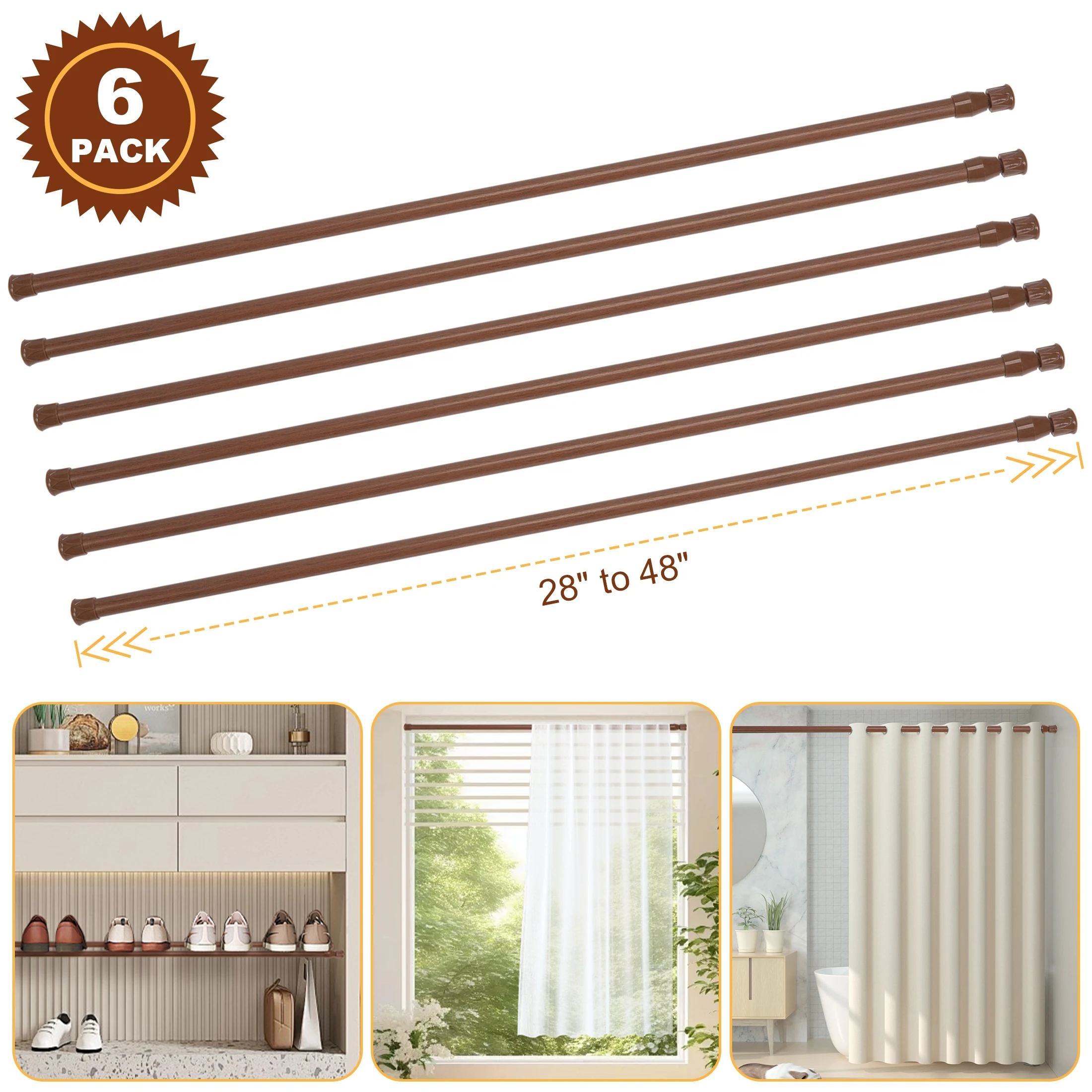 

6 шт. 70-120 см регулируемые занавески для душа в ванной комнате, выдвижные палочки, телескопическая вуаль, натяжная занавеска, стержни