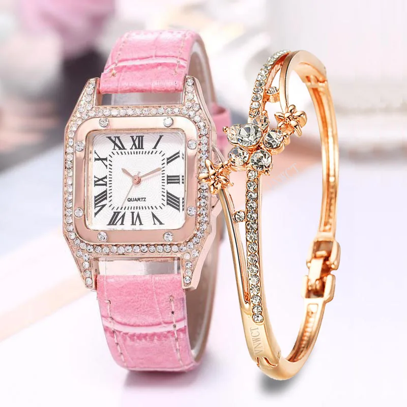 

New Goods Women Diamond Watch Starry Petal Bracelet Set Watch Ladies Leather Band Quartz Wristwatch Female Clock Zegarek Damski