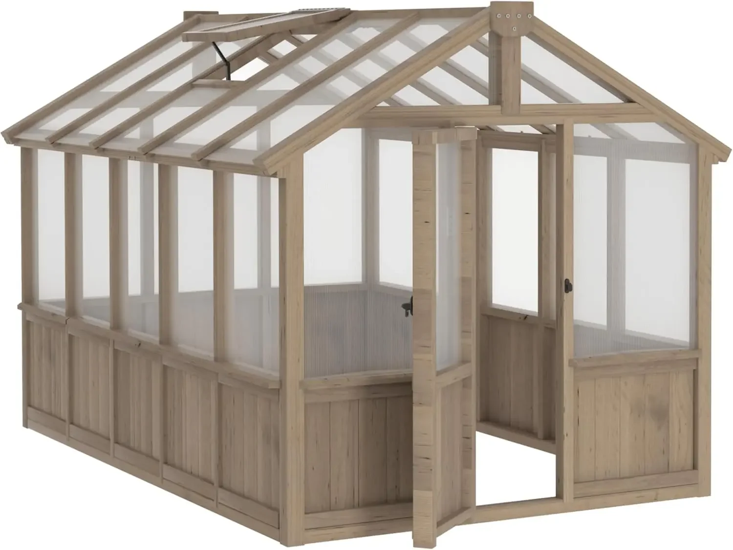 6x10 FT Greenhouse Kit for Outdoor Polycarbonate Wooden Walk-in Green House with Lockable Door and Adjustable Roof Vent