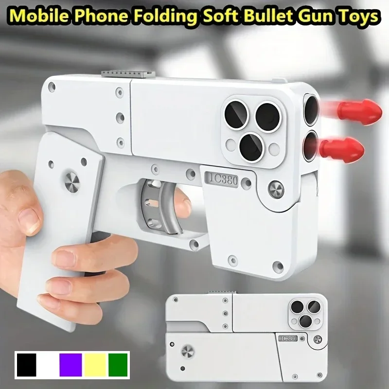 Folding Phone Shape Pistol Gun Toy Soft Bullet Shell Eject Joke Fun 12 pro mox Birthday Prank Gifts for Boys