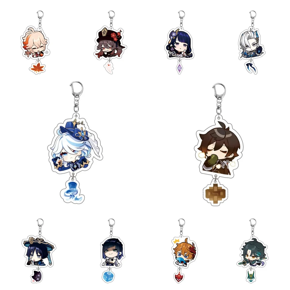 Genshin Impact Acrylic Keychain Cute Chibi Furina HuTao Charm Keyring Bag Pendant Decor Game Character Collectible Gift for Fans