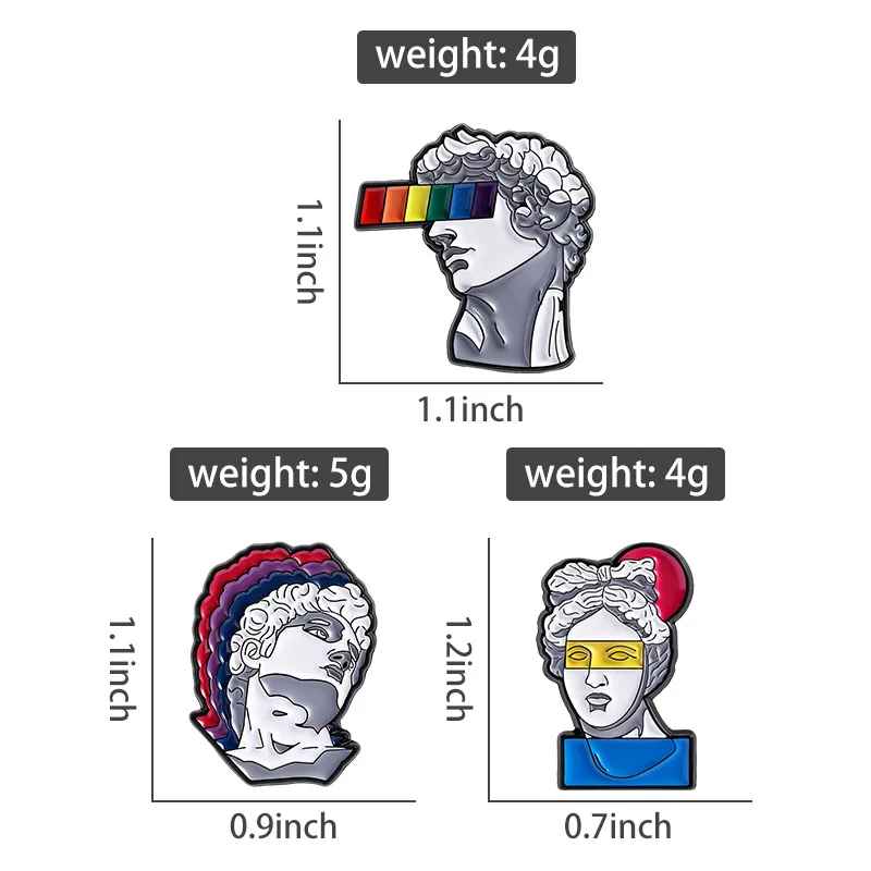 LGBT فخر الفن تمثال بروش المينا دبابيس الكلاسيكية تمثال قوس قزح دبابيس معدنية الملابس التلبيب شارة بدبوس مجوهرات هدية للأصدقاء