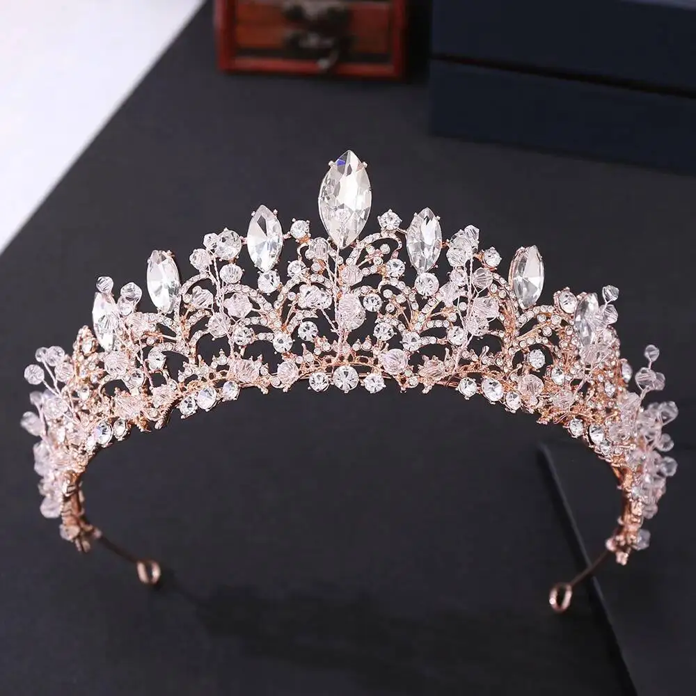 Wedding Bride Headdress Crystal Beads Heart Bridal Tiaras Crown Rhinestone Prom Pageant Diadem Headband Wedding Hair Accessories