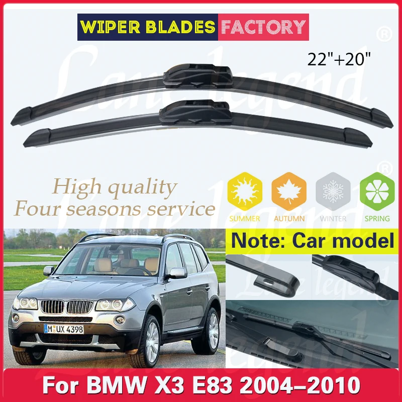 

For BMW X3 E83 2004 - 2010 Front Wiper Blades Window Rubber Cleaning Windshield Windscreen U J Hook Arm 2007 2008 2009 22"+20"