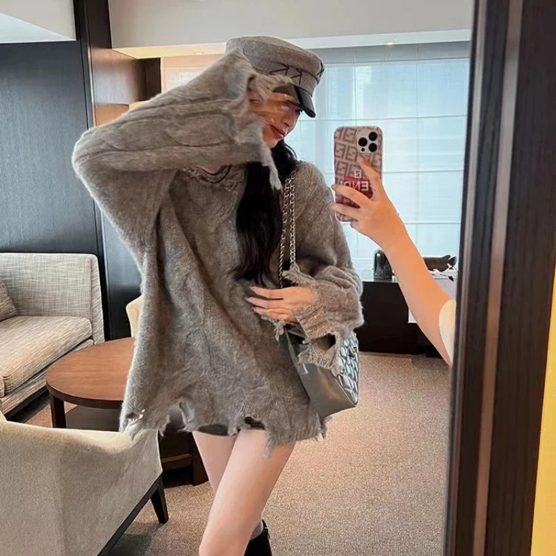 Distressed Sweater for Women Oversize Cable Knit Pullover Teen-girl Grunge Aesthetic Fall Winter Y2K Outfit