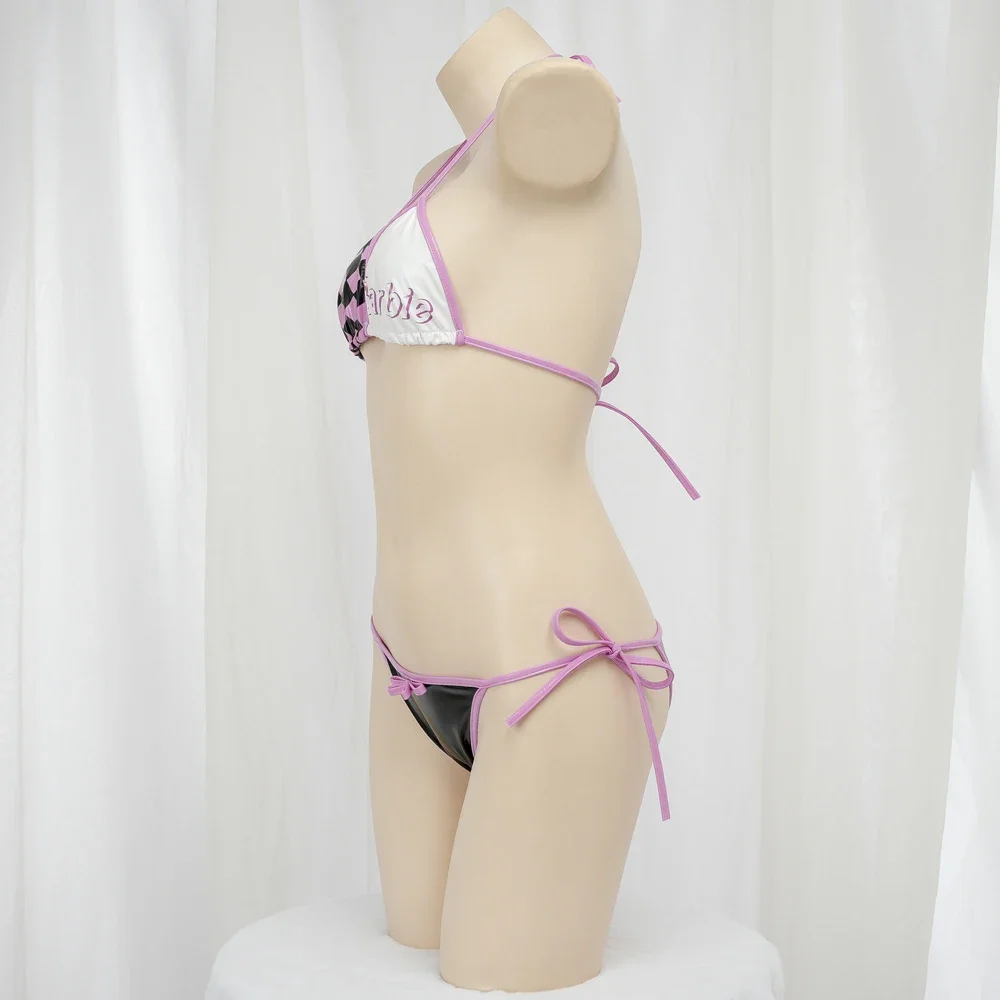 바비 귀여운 소녀 핑크 블랙 격자 무늬 비키니 수영복 여자 3 포인트 속옷 세트 의상 코스프레