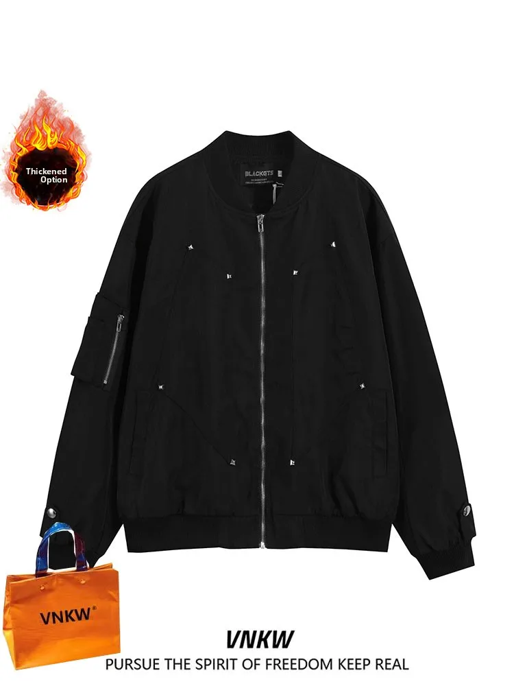 

American Retro High Street Men's Pilot Jaet Thiened Fce Baseball Sle Zipper Design Winter Outerwear Coat