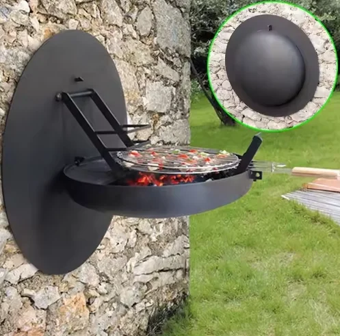 Black Hanging Wall Mounted Fire Pit Foldable Garden Grill with Powder Coated Finish