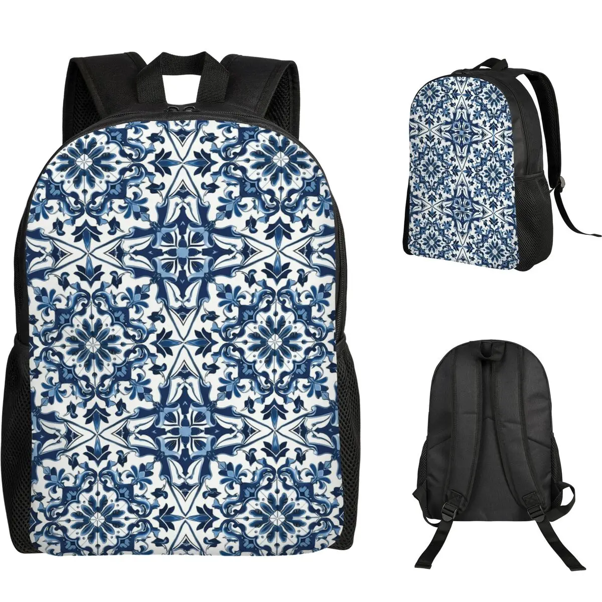 

Blue And White Majolica Pattern Student Backpack School Bag Hiking Travel Daypack for Men Women Fashion Bookbag Shoulder Bags