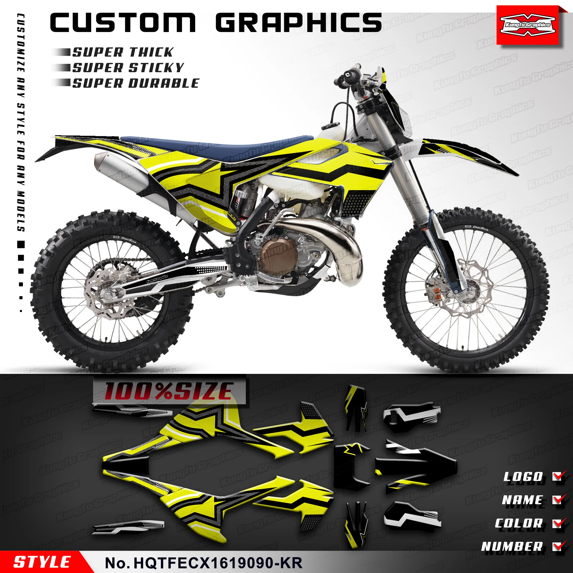 

KUNGFU GRAPHCS Custom Sticker Vinyl Wrap Kit for Husqvarna TE150 TE250 TE300 FE350 FE450 FE501 2017 2018 2019, HQTFECX1619090-KR