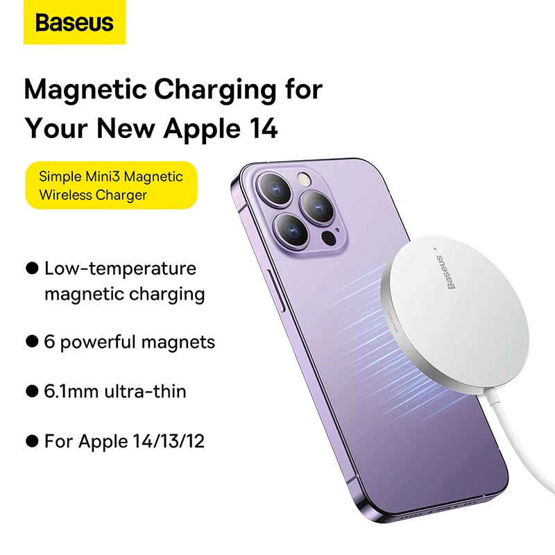 Baseus 15W Magnetic Wireless Chargers for iPhone 14 Qi Wireless Charger Fast Charging Pad for iPhone 15 14 Mini Phone Charger