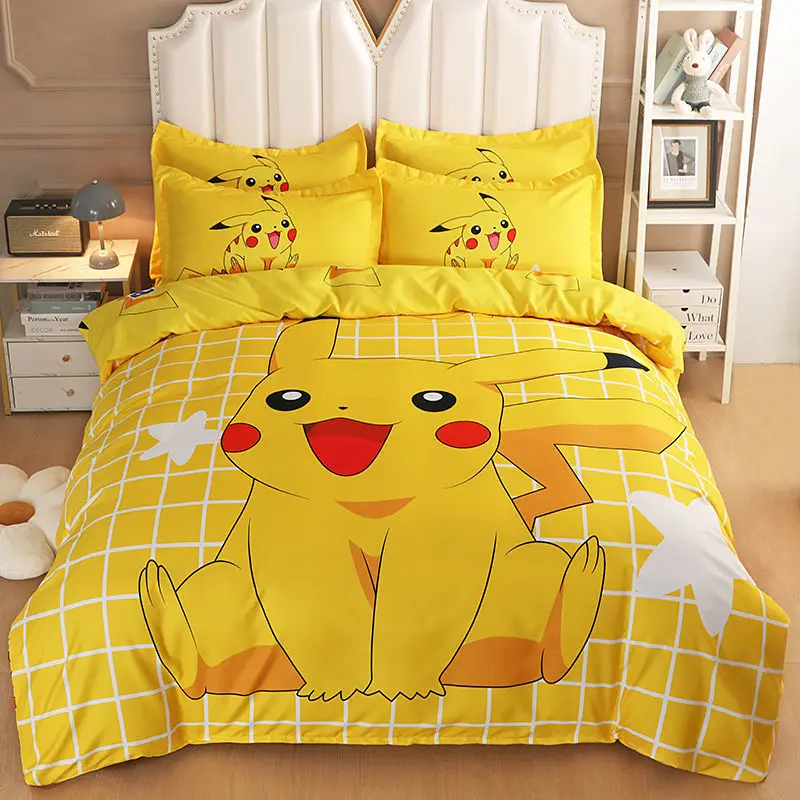 girls Sanrio Kawaii Pikachu four-piece cartoon set boys and anime skin-friendly cotton dormitory bedding home textile sheets