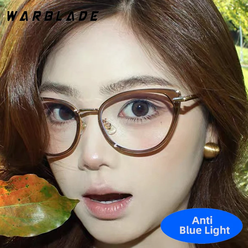

Retro Punk Metal Cat Eye Frame Optical Glasses For Women Men Trending Brand Computer Game Eye Protection Anti-Blue Light Eyewear