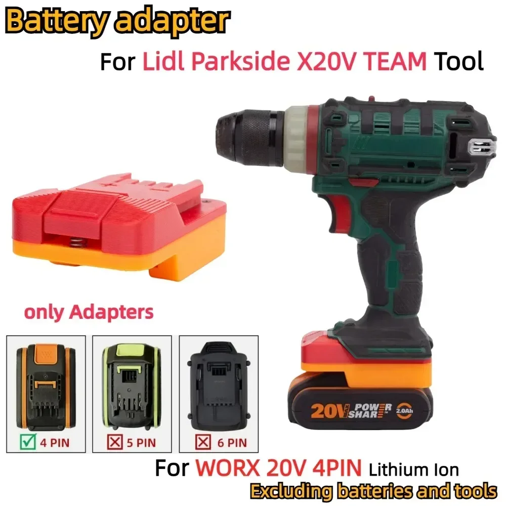 

Battery Adapter/Converter for WORX 20V 4PIN Li-ion Battery TO Lidl Parkside X20V TEAM Series Cordless Power Tools (Only Adapter)