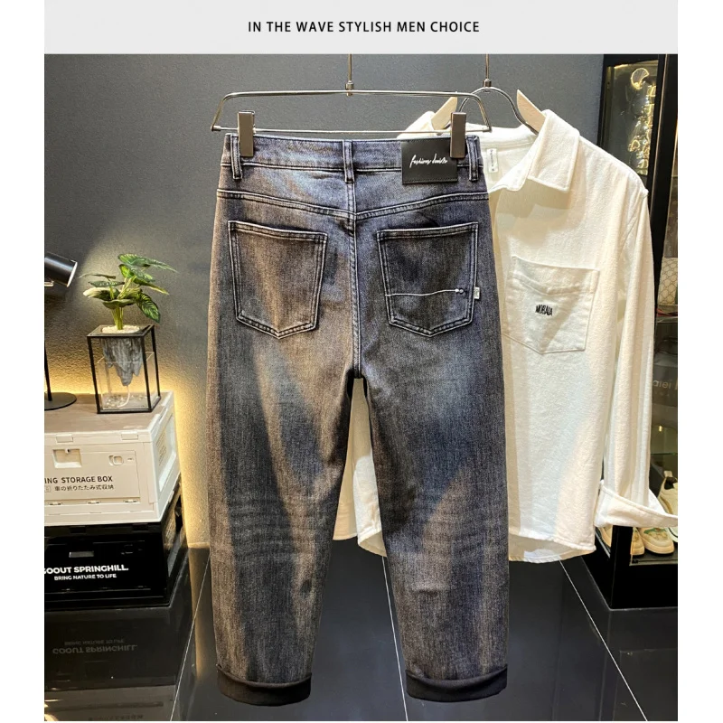 

Высококачественные черные, серые джинсы в стиле ретро, мужская модная тенденция, осень 2021, новые свободные повседневные длинные брюки с прямыми штанинами