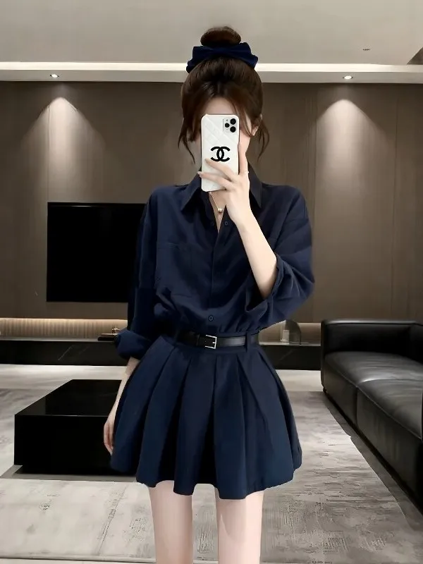 

Новая женская короткая юбка-платье в корейском стиле с эффектом похудения, весенняя коллекция, с длинным рукавом, приталенная, для повседневной носки