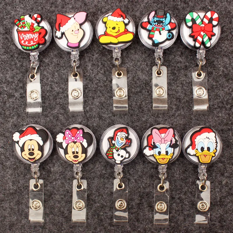 Merry Christmas Minnie Friends Mickey Style Badge Reel Nurse Workers Enfermera ID Holder Retractable Card Holder Accessory