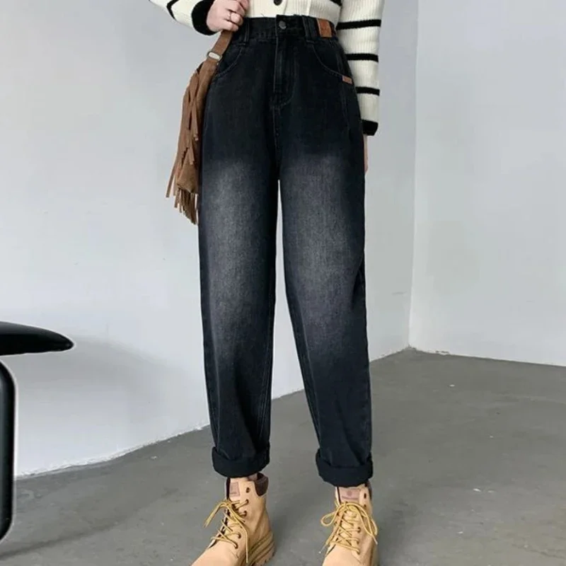 Womens Pipe Jeans Wide Leg South Korea Clothes Denim Pants for Women Grunge Y2k Top Selling Vintage Stretched R Cropped Trousers