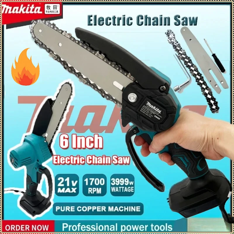 

Электрическая цепная пила Makita 6 дюймов, портативная ручная пила для распиловки древесины, садовая пила для обрезки деревьев, работает от аккумулятора Makita.