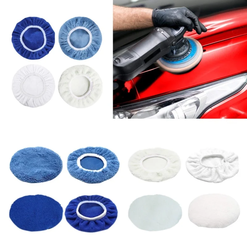 8pcs Car Polishing Pad Bonnet Set Microfiber Cotton Wool Coral Fleece Buffing Pad Cover For 6in Car Polisher