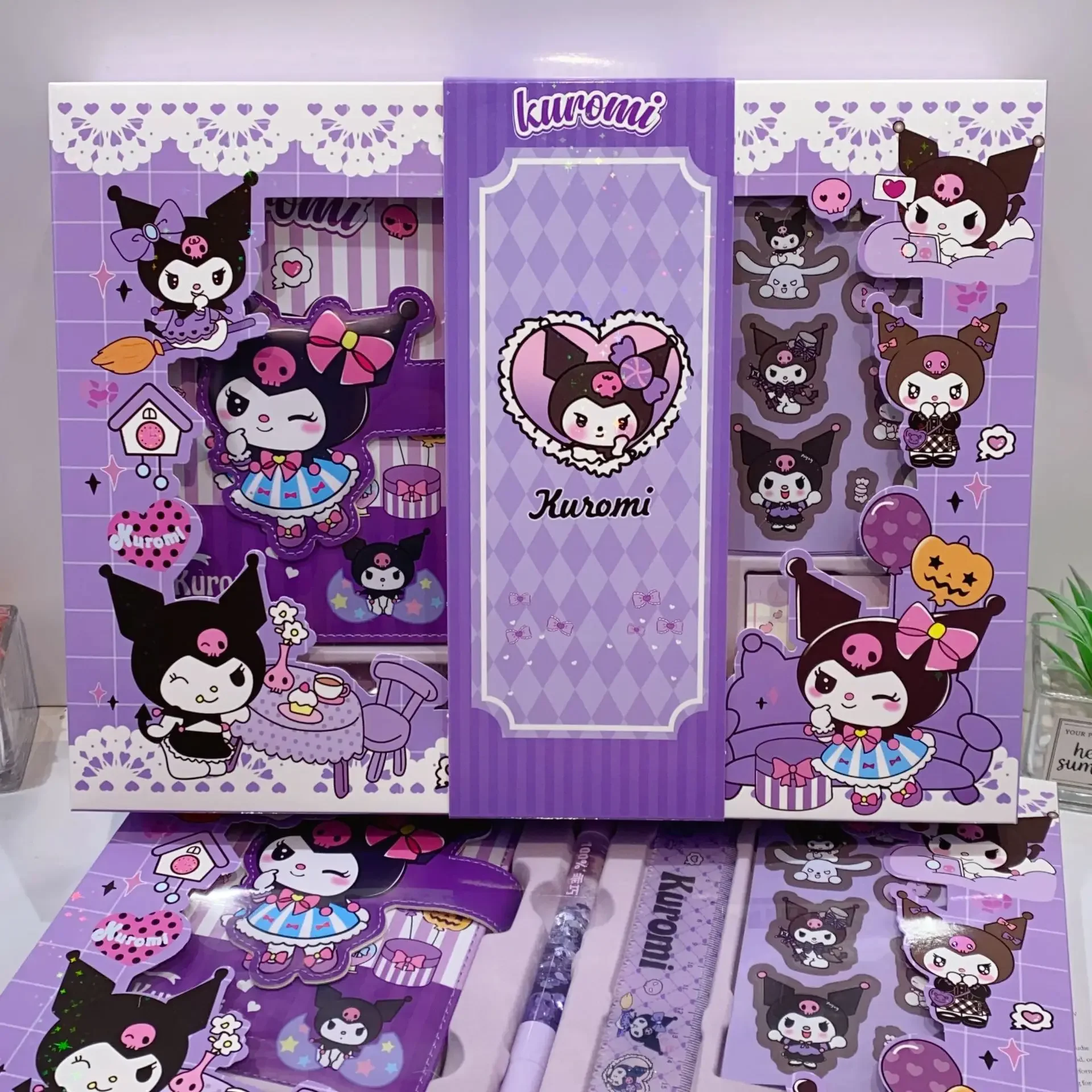 Sanrio Melody Kuromi Handbook Set Notebook Stickers Decorative Material Assortment Prize Kawaii Notepad Portable Study Set Gift