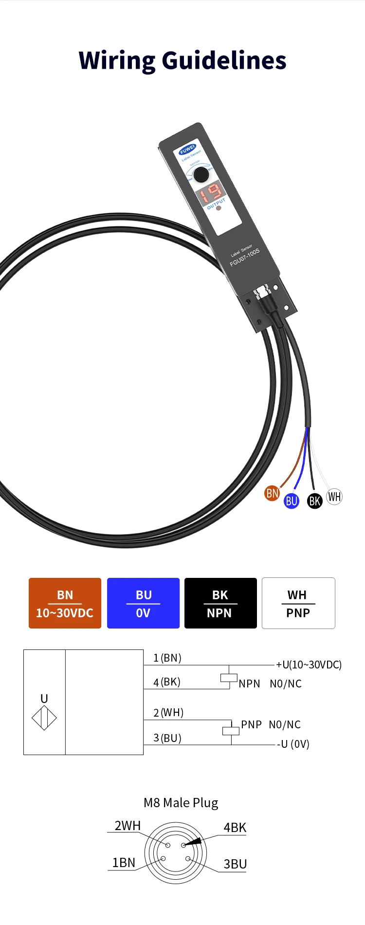 FUWEIFGU07-100S Digitaler Etikettensensor, Etikettiermaschine, Sensor, transparent, nicht transparent, Etikettenerkennung, fotoelektrischer Schalter – Detail 8