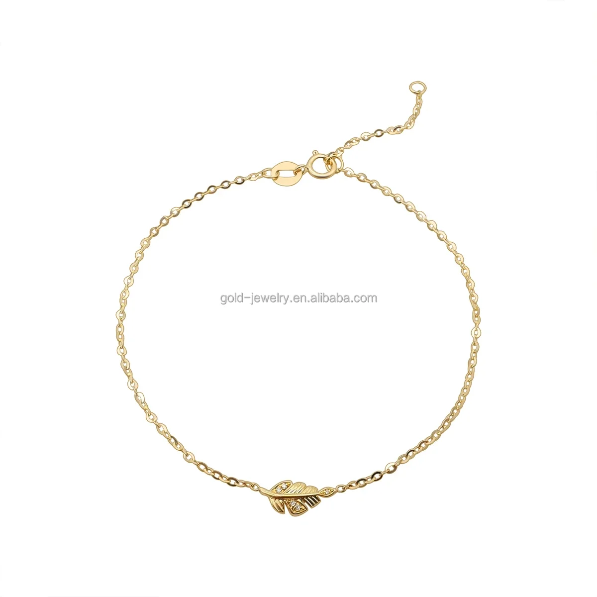 

Gold Bracelet Stone Jewelry Wholesale Women Charm Bracelets Gold Cute Leaf Natural 18K Real Yellow Trade Assurance Diamond 1.26g